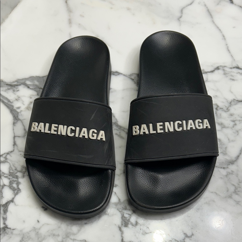 Balenciaga Black Logo Slides